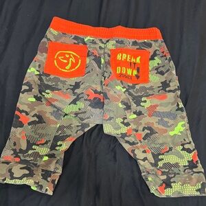 Zumba Fitness Camo Shorts with orange and Green Accents